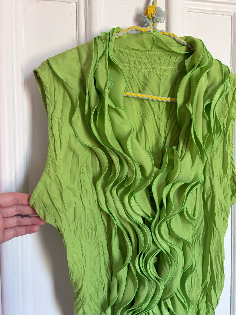 Y2K Sleeveless Ruffle Cascade Top in Green - Picture 9 of 9